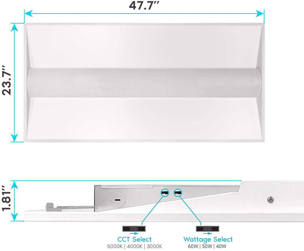 2x2 FT Center Basket LED Troffer Panel Light, 20/30/40W, 3 Color Options 3000K | 4000K | 5000K, Dimmable Drop Ceiling Lights, 2500/3750/5000 Lumens, Damp Rated, 120-277V, Premium (4 Pack)