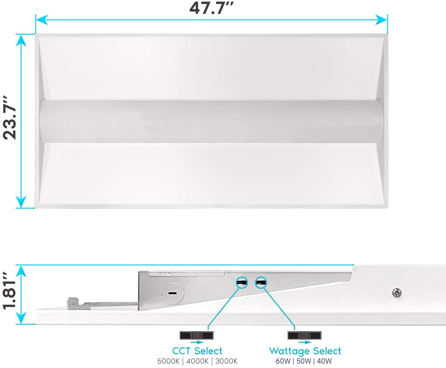 2x2 FT Center Basket LED Troffer Panel Light, 20/30/40W, 3 Color Options 3000K | 4000K | 5000K, Dimmable Drop Ceiling Lights, 2500/3750/5000 Lumens, Damp Rated, 120-277V, Premium (4 Pack)