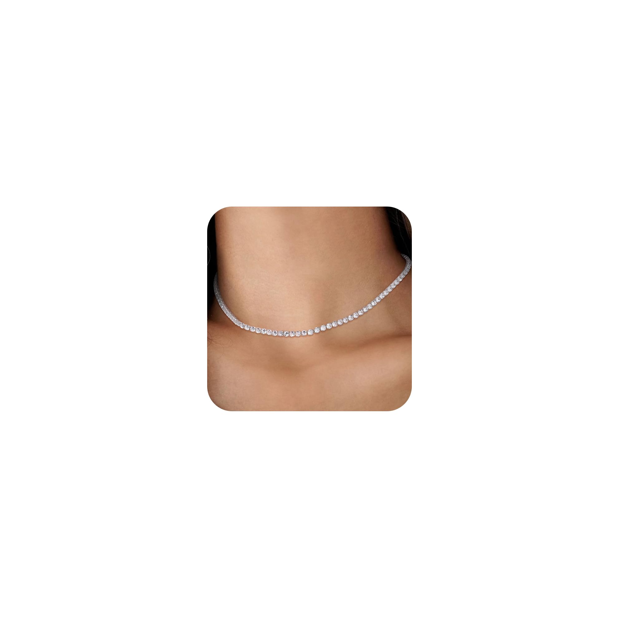 Robaice Tennis Necklace for Women, 14K Gold/Silver Plated Rhinestone Choker Necklace for Women, Dainty Cubic Zirconia Cut Faux Diamond Chain