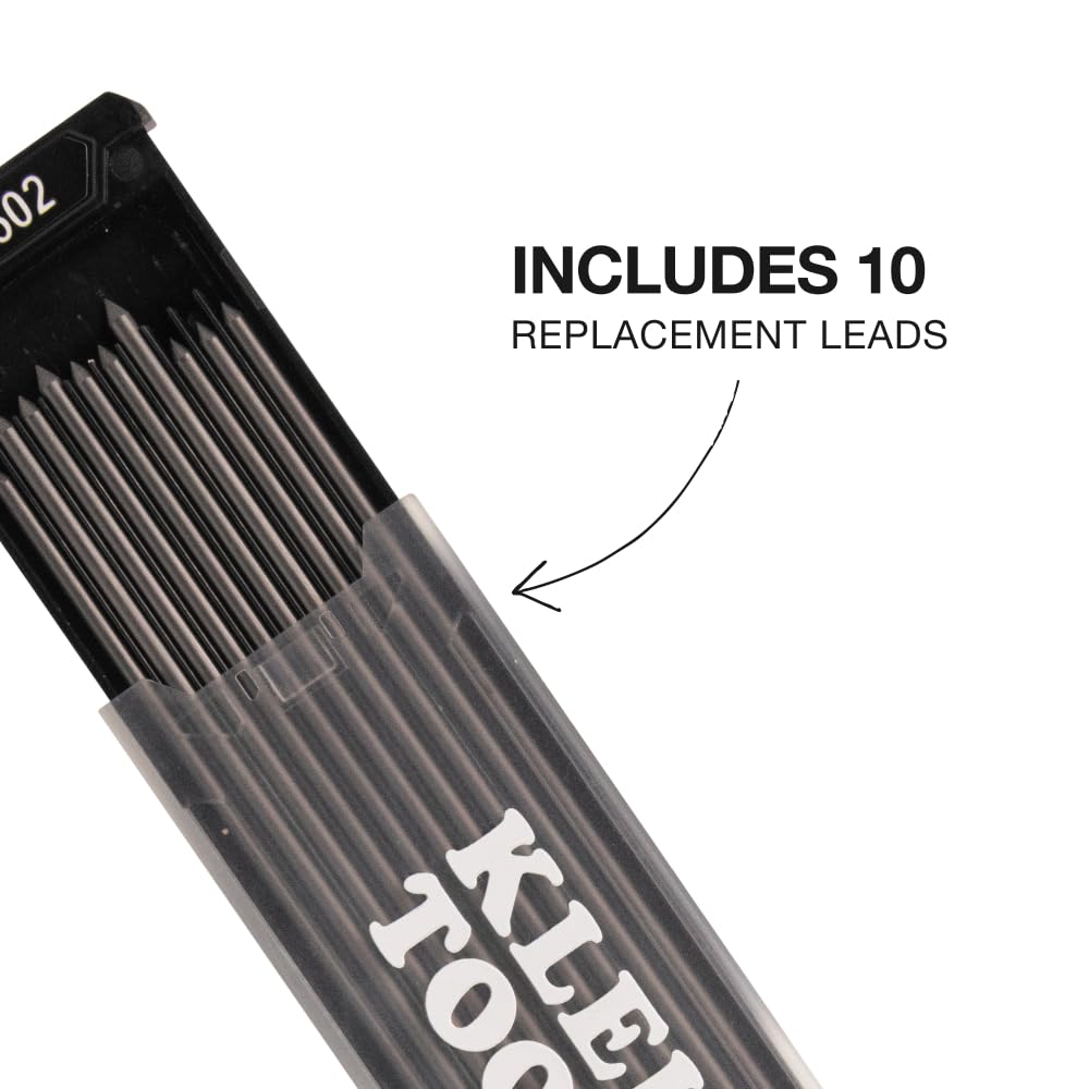 Klein Tools 86501 Skribes 2.8 mm Mechanical Carpenter Pencil with Built-In Sharpener, 4 Refills, and Deep Hole Marking for Woodworking and Construction