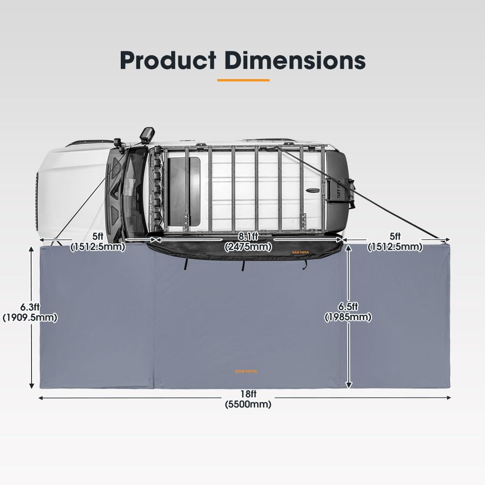 SanHima Vehicle Awning 4.6ft x 6.6ft - Roof Rack Pull Out Side Awning 30ft² Sun Shade UPF50+ Weatherproof for Camping Car SUV Truck Van