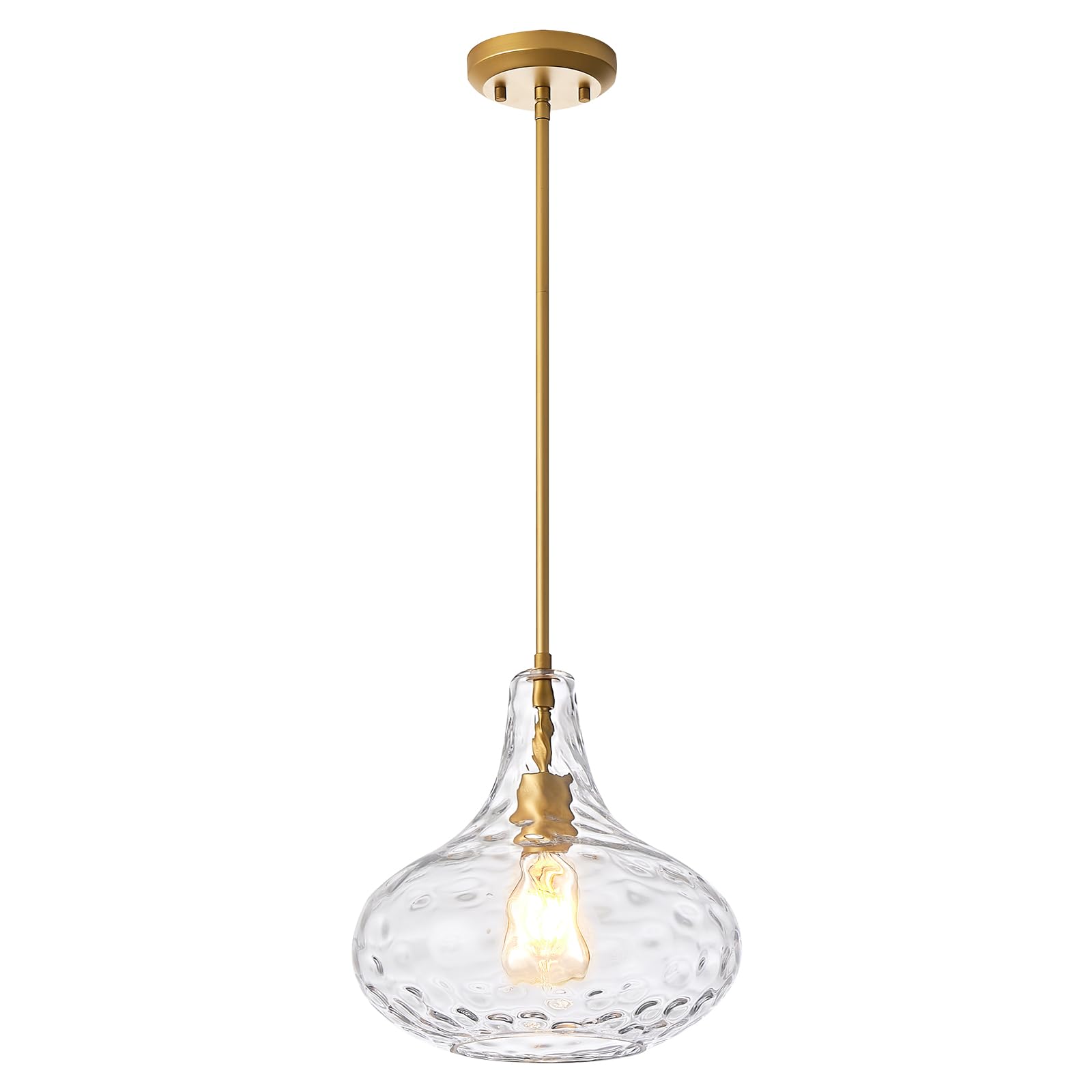 Glass Large Pendant Lights for Kitchen Island Blown Glass Pendant Light Clear Hammered Shade Hanging Ceiling Lights with Black Finish for for Kitchen Island, Sink, Hallway, Living Room 11 inch