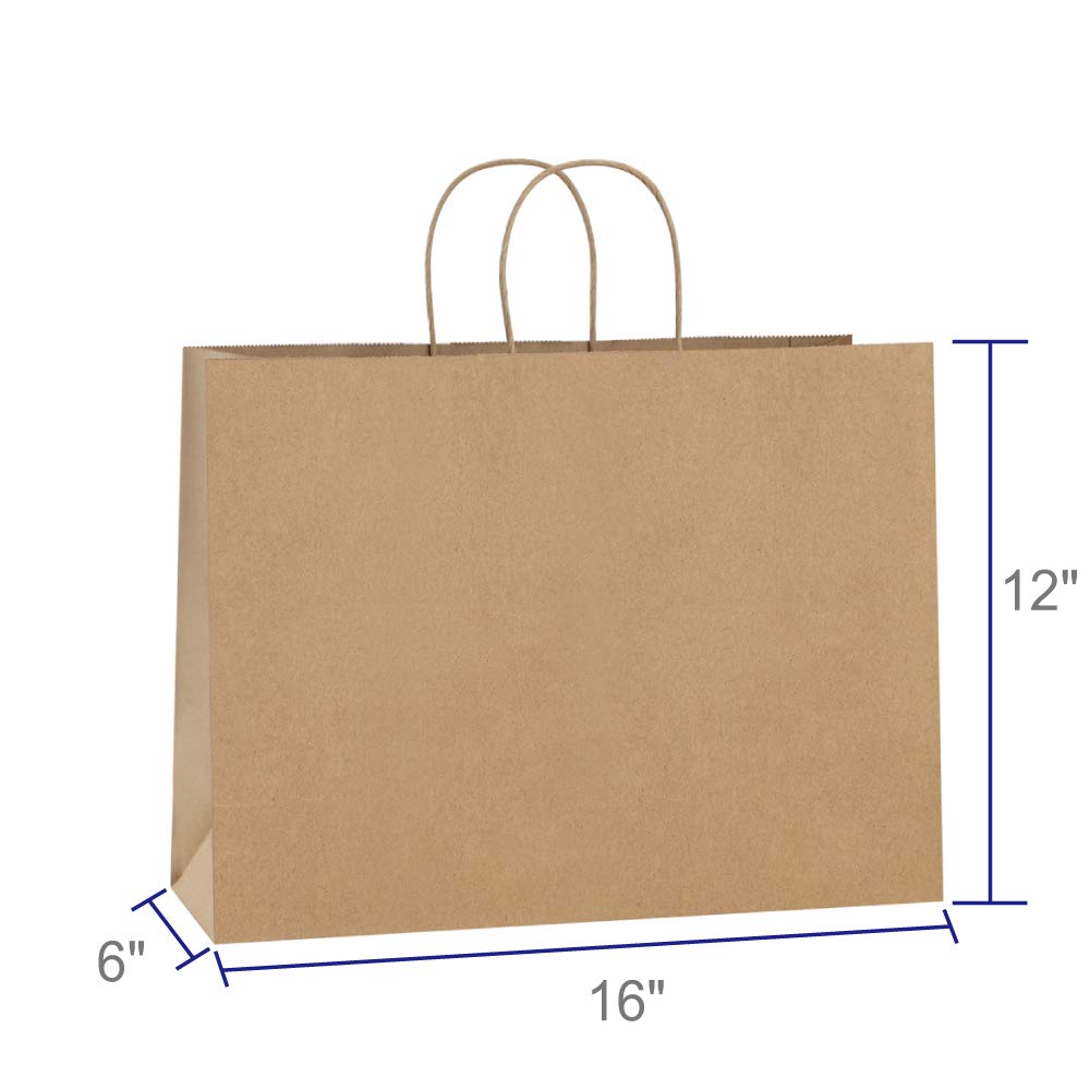 BagDream 100Pcs 16x6x12 Inches Kraft Paper Bags with Handles Bulk, Large Shopping Bags for Gifts, Grocery, Merchandise, Party Favor, Take-out, Recycled Black Black Paper Sacks