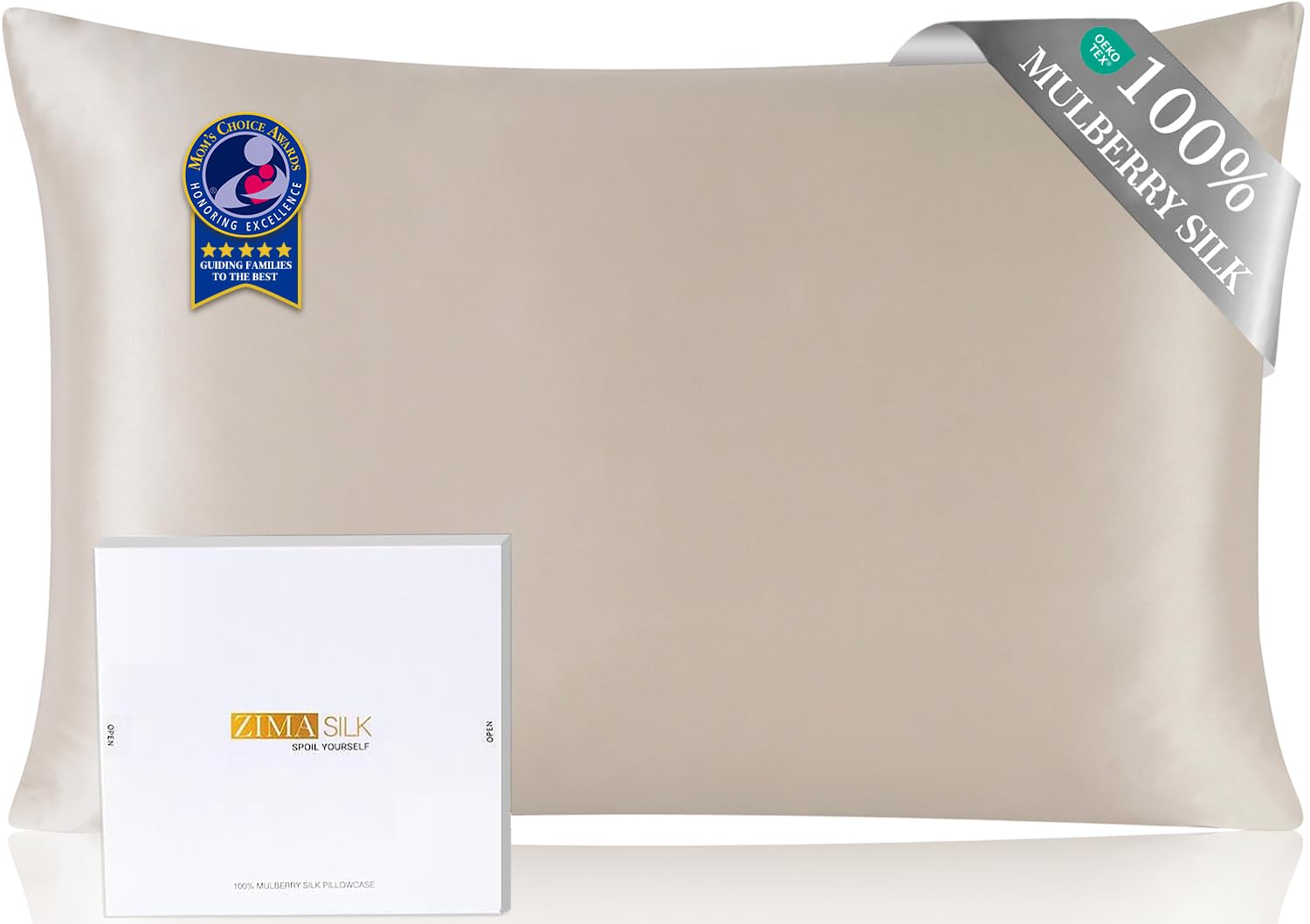 ZIMASILK Upgraded 100% 6A Grade Pure Mulberry Silk Pillowcase for Hair and Skin Silk Pillow Cases with Reinforced Hidden Zipper, More Soft & Durable, Gift Box (Standard 20"x26" Beige)
