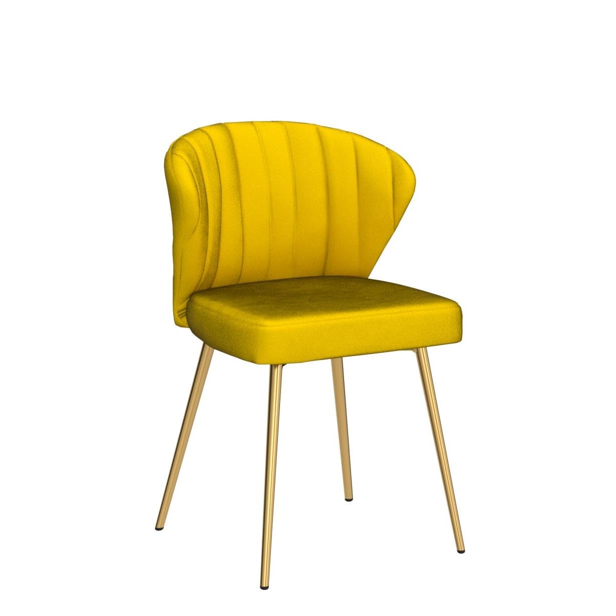 HULALA HOME Velvet Dining Chairs, Modern Small Armless Accent Chair with Gold Metal Legs, Living Room Upholstered Cute Side Chair, Elegant Tufted Back Vanity Chair for Bedroom, Auburn