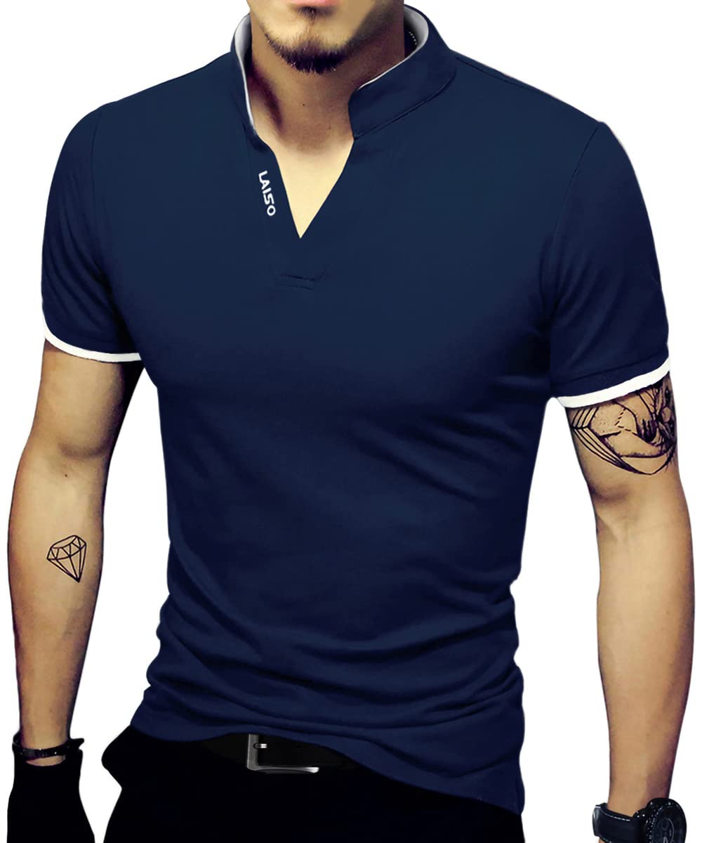 LOGEEYAR Mens Fashion Polo Henley Shirts Short/Long Sleeve Casual T-Shirts Slim Fit Cotton Polo Shirts for Men
