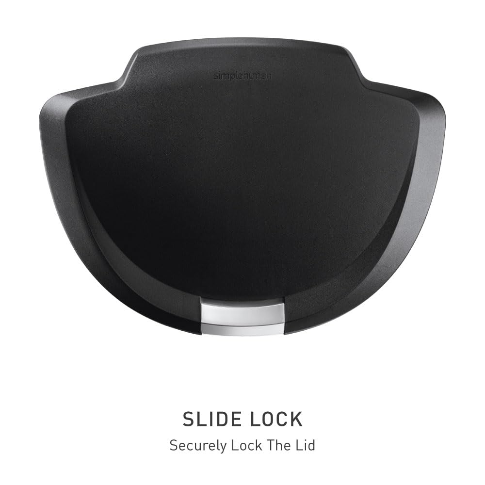 simplehuman 50 Liter / 13 Gallon Semi-Round Kitchen Step Trash Can with Secure Slide Lock, Black Plastic