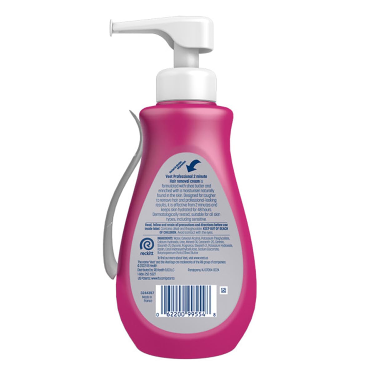 VEET Professional 2 Minute Cream for All Skin Types with Shea Butter, Effective Full Bikini & Pubic Hair Removal, Dermatologically Tested, 13.5 FL OZ Bottle w/Spatula