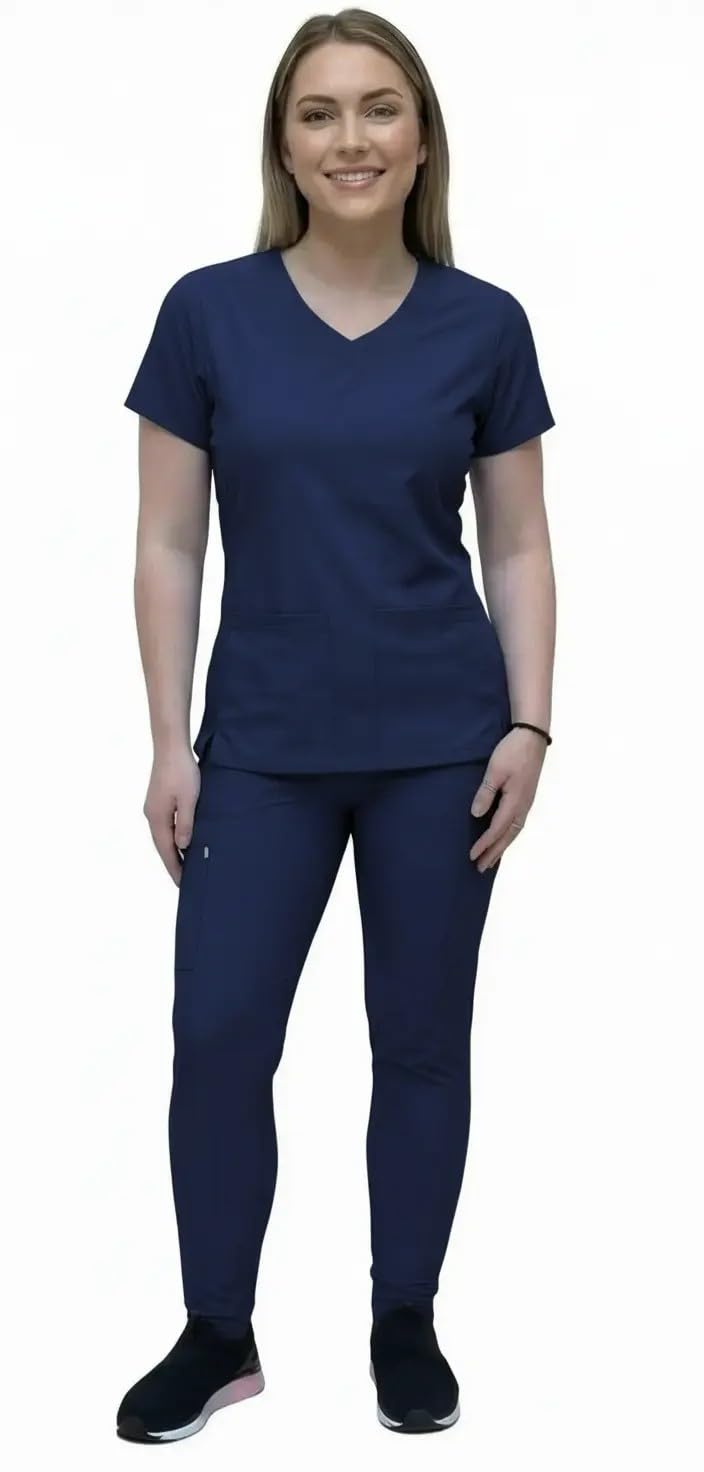 ANGIE UNIFORMS YOGAFLEX Jogger Scrubs for Women Set. Soft & Stretchy. Side Spandex 2 Pockets Top with Yoga Waist Joggers