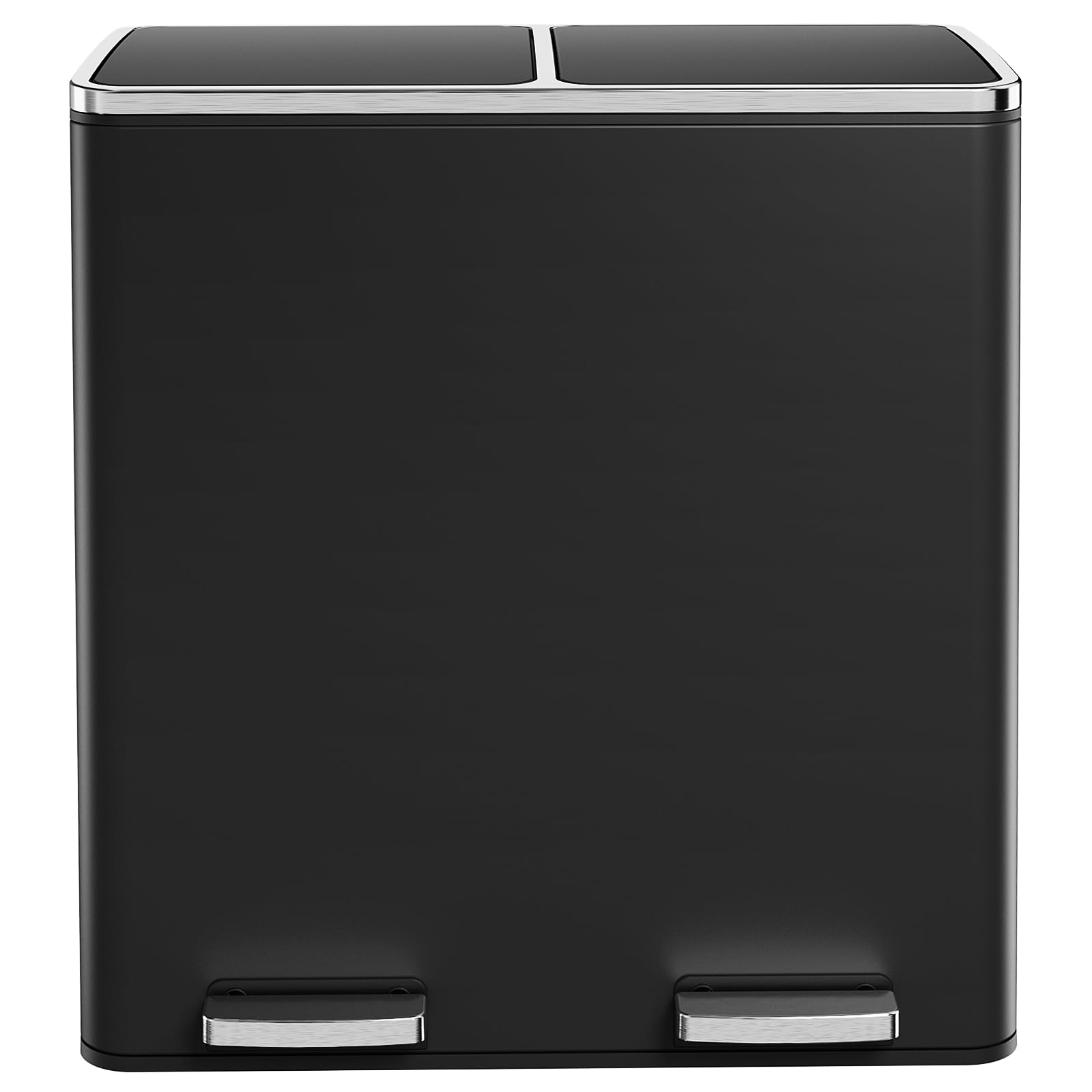 60L(16 Gal) Dual Trash Can, Stainless Steel Kitchen Garbage Can, Double Compartment Classified Rubbish Bin, Recycle Dustbin w/Plastic Inner Buckets, Soft-Close Lid, Airtight, Black