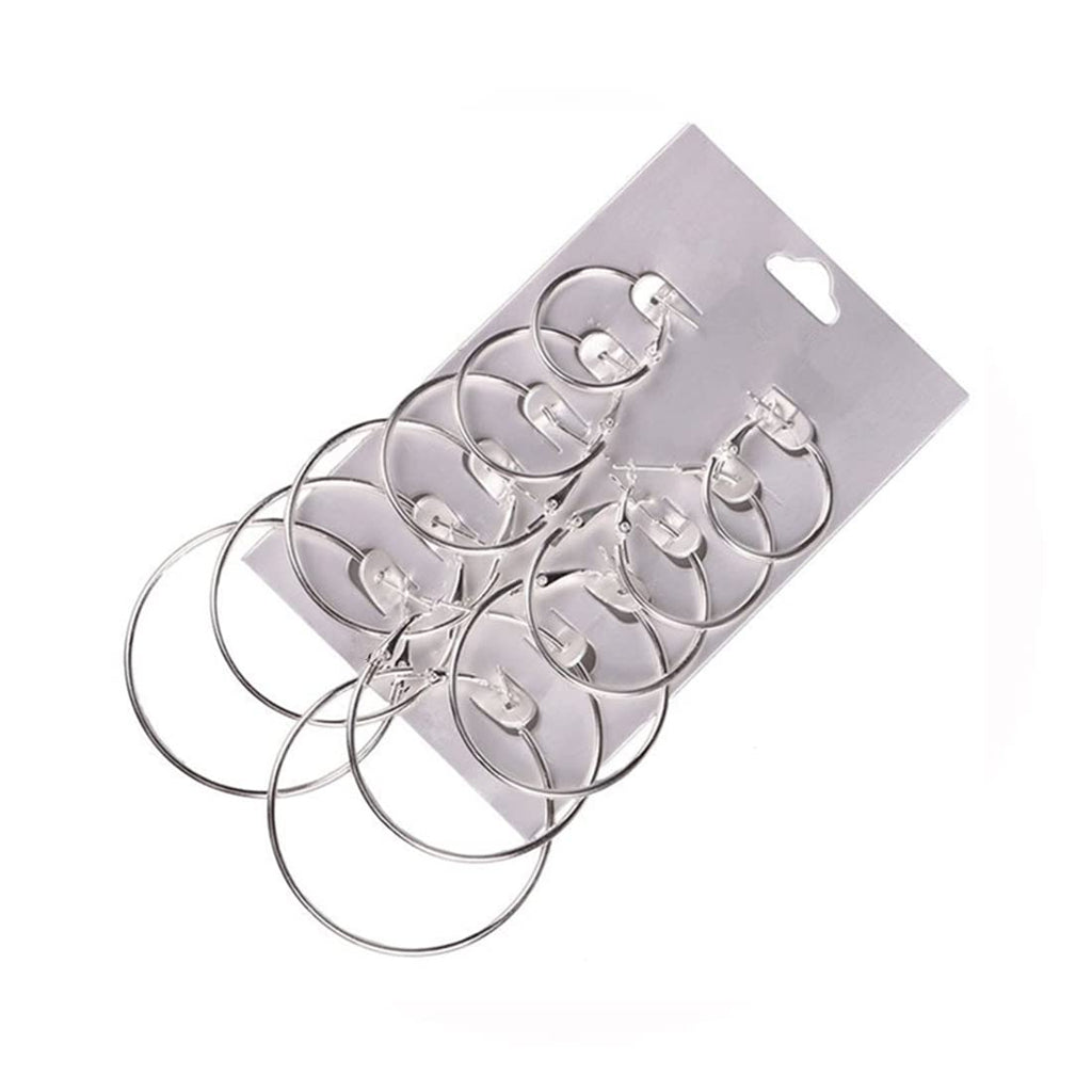 AJ DEFIRO 6 Pair Hoop Earring Set Stainless stud Earring Women Jewelry Silver Tone