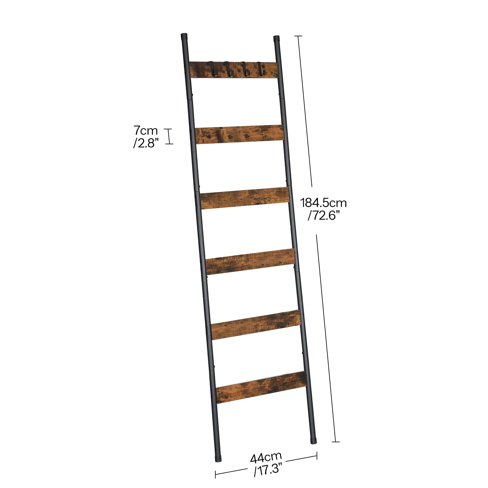 HOOBRO Blanket Ladder, 5-Tier Towel Rack with Hooks, Wall-Leaning Blanket Rack, Decorative Display Ladder Shelf, Scarves, Industrial, Living Room, Bedroom, Black BB52CJ01