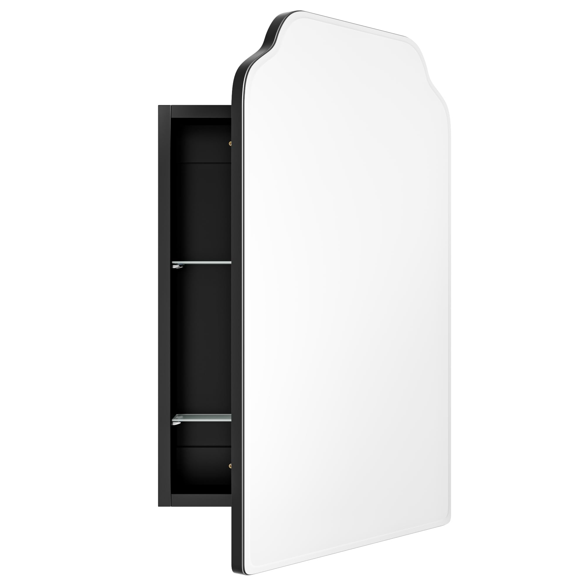 AGDULL Victorian Surface Mount or Recessed Medicine Cabinet, Wood Bathroom Wall Cabinet with Arched Mirror, Black, Left-Swing Door, Overall 16.5" W x 24" H