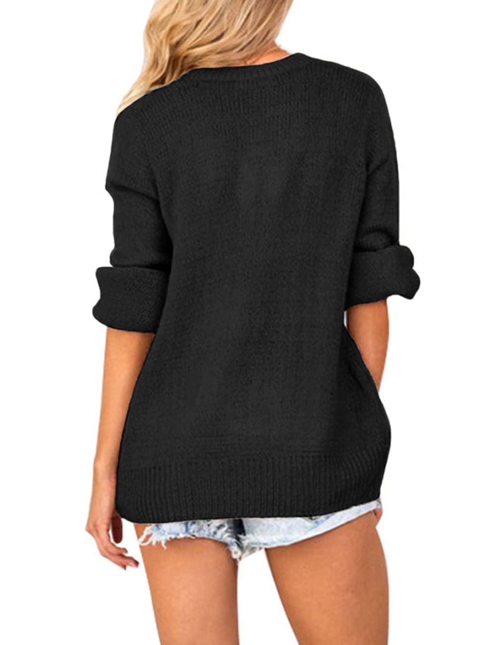 LookbookStore Women's Knit Long Sleeve Faux Wrap Surplice V Neck Sweater Top