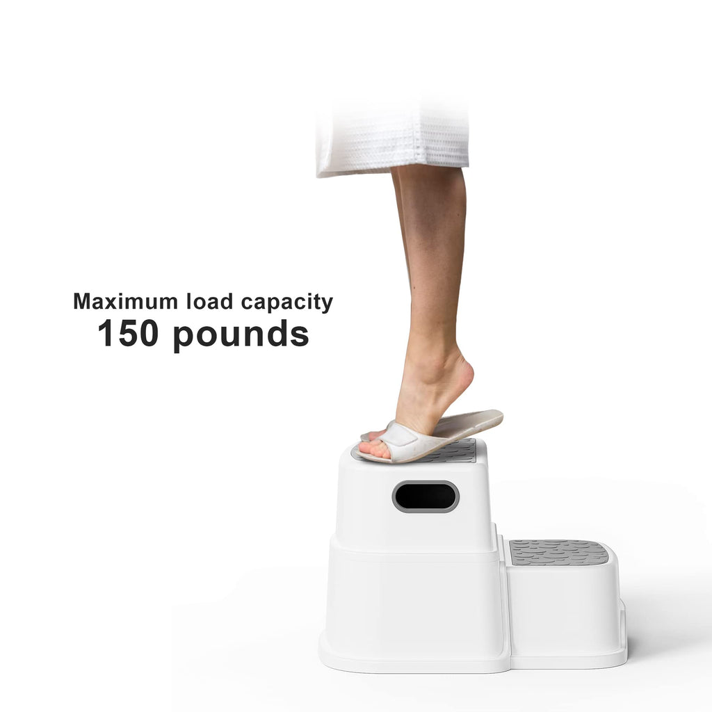 UNCLE WU Toddler Step Stool for Potty Training, Bathroom Sink & Toilet - 2 Step Kids Poop Stool, Non-Slip Step Stool with Handles, Dual Height Stepping Stool for Kitchen Counter (Include 2 Ducks)