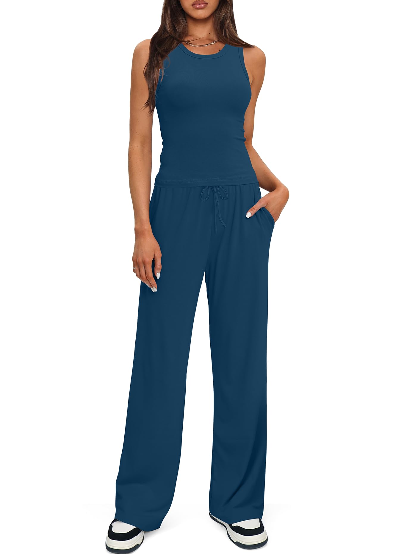 Darong Women's 2 Piece Summer Outfits Sleeveless Matching Lounge Sets