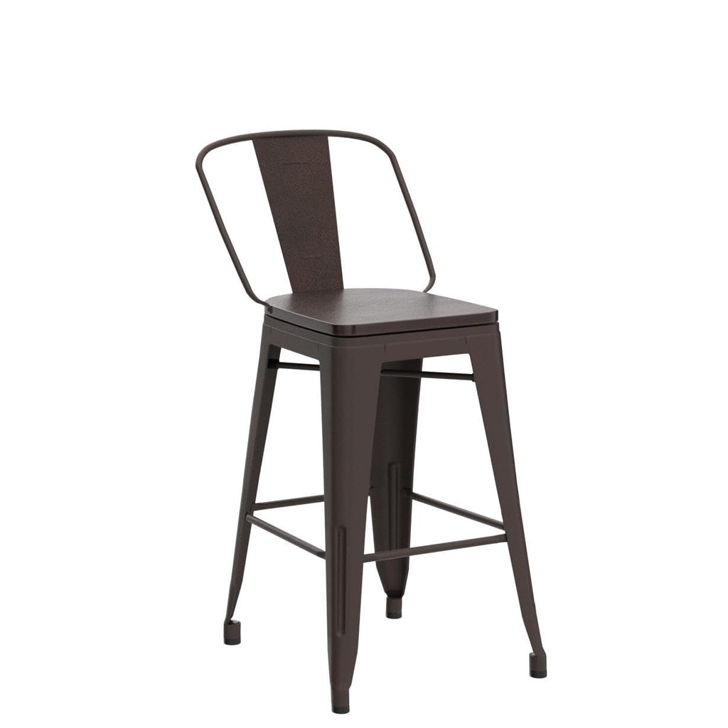 Alunaune 24" Swivel Metal Bar Stools Set of 4 High Back Counter Height Barstools Industrial Dining Bar Chairs with Large Wooden Seat-Matte Black