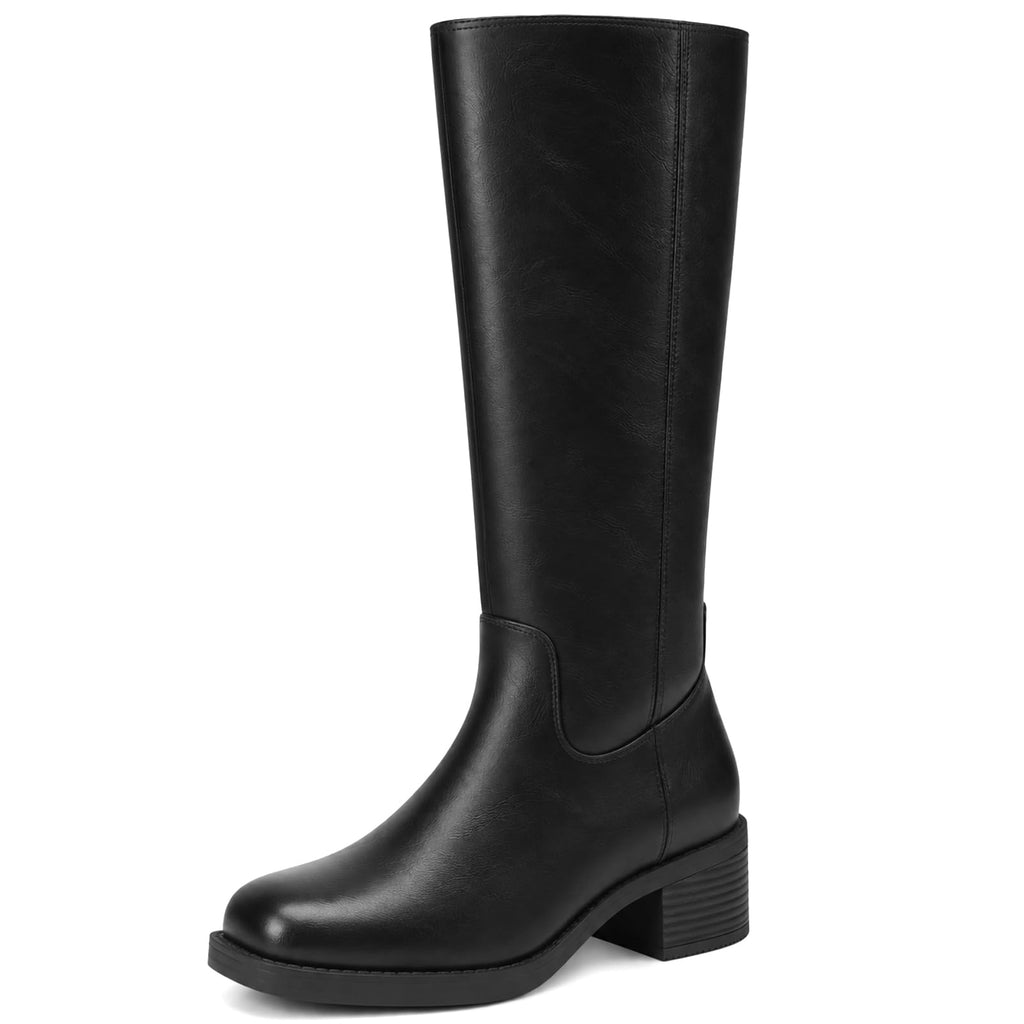 DOBOLIN Wide Calf Knee High Boots for Women Tall Fall Boots Square Toe