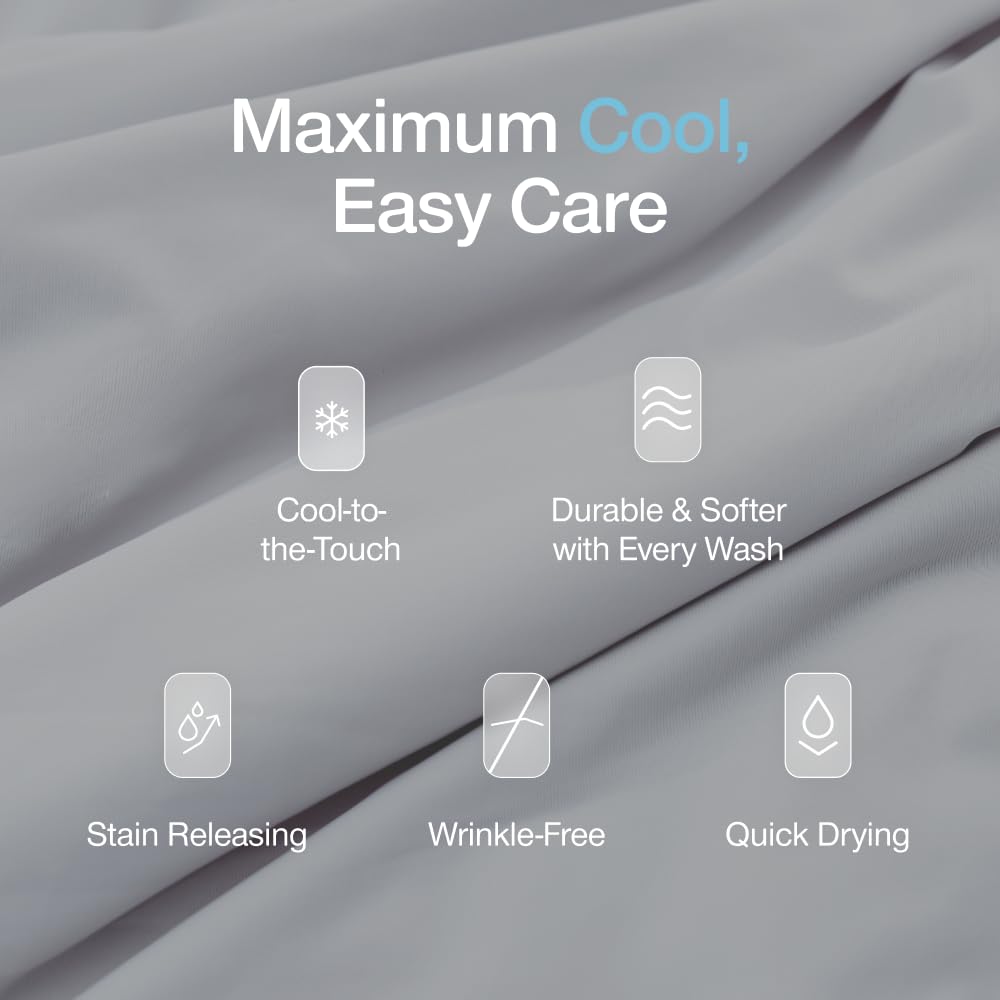 Coop Home Goods Cool+ Cooling Bed Sheets, 4 Piece Full Sheet Set, Dove Grey Breathable Cooling and Super Soft, Luxury Spa & Hotel Quality, Full Size Bed Set