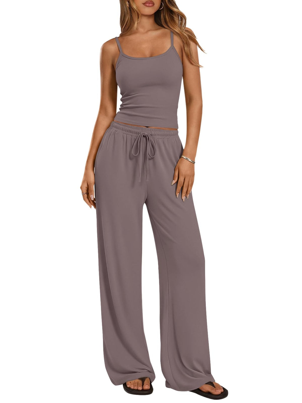 Trendy Queen Women's 2 Piece Lounge Set Summer Outfits - Camisole Top & Wide Leg Pants