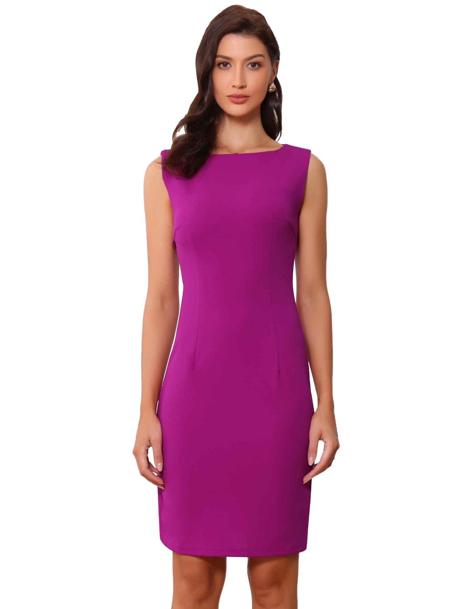 Allegra K Sheath Dress for Women's Business Teacher Sleeveless Boat Neck Dressy Casual Office Dresses