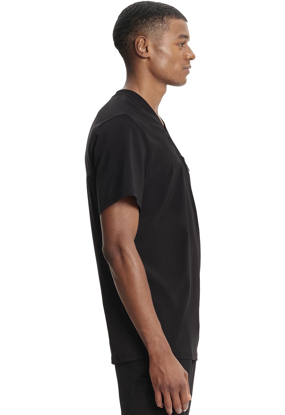 Cherokee Infinity Mens Tuckable V-Neck Scrub Top Modern Fit, 2 Pockets, Zip Chest Pocket, Rib-Knit, 360° Stretch – CK910A