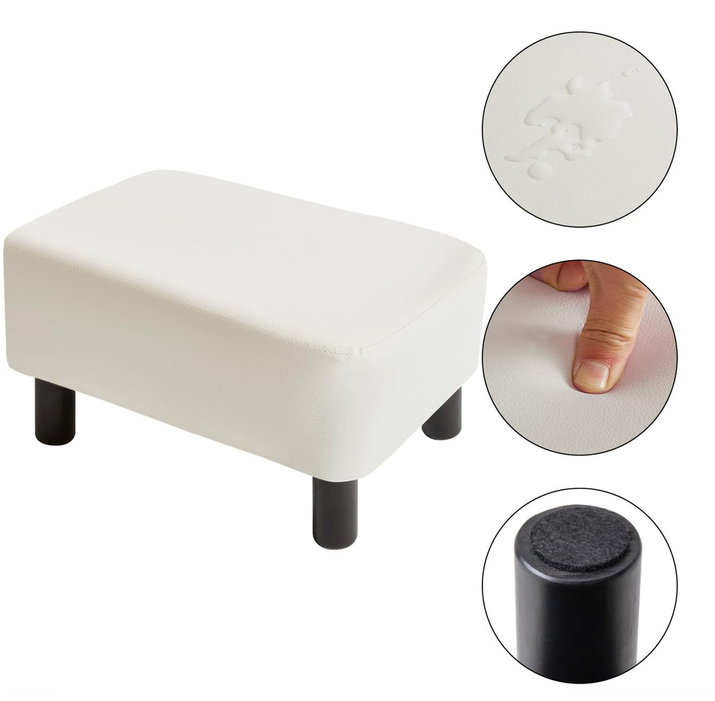 IBUYKE 16.54" Small Footstool, PU Faux Leather Step Stool, with Padded Seat Pine Wood Legs and Padded Rectangular Stool, for Bedroom, Black RF-BD210