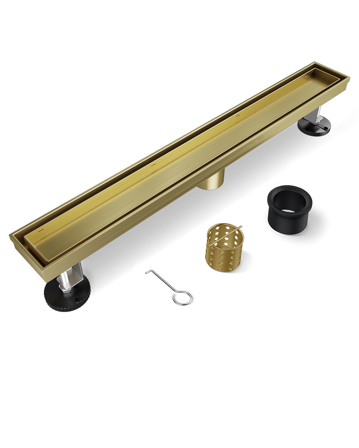 6 Inch Gold Shower Drain, Modern 2-in-1 Tiled Shower Drain - 304 Stainless Steel Square Shower Floor Drain for Bathroom, Brushed Gold Drain Shower with Tile Insert Grate Removable, Hair Strainer