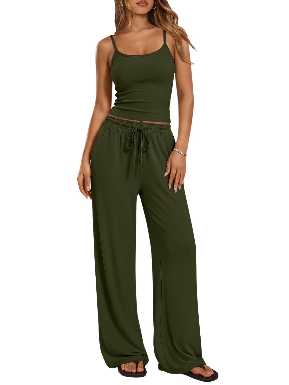 Trendy Queen Women's 2 Piece Lounge Set Summer Outfits - Camisole Top & Wide Leg Pants