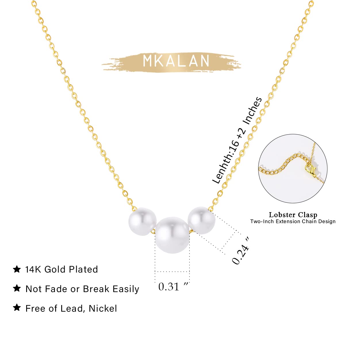 Pearl Necklaces for Women,14K Real Gold Plated Dainty Cute Pearl Necklace for Women Handmade Pearl Chain Necklace Everyday Jewelry Gift