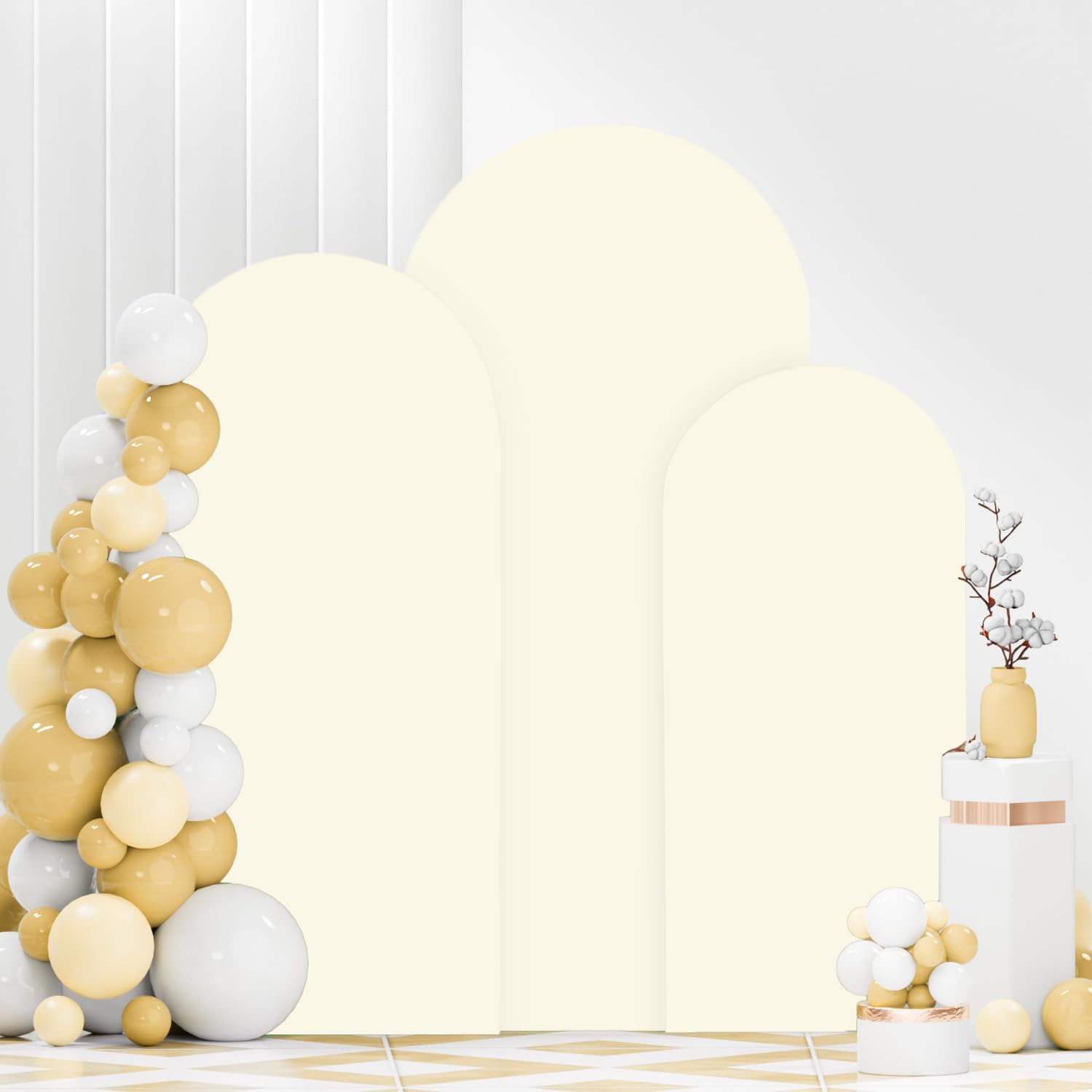 FANPROMS Beige Arch Backdrop Cover Set of 3 Wedding Arch Cover 4x5x6FT Round Top Arch Stand Cover for Fitted Arch Covers Spandex Backdrop Covers Set for Wedding Party Ceremony Decorations