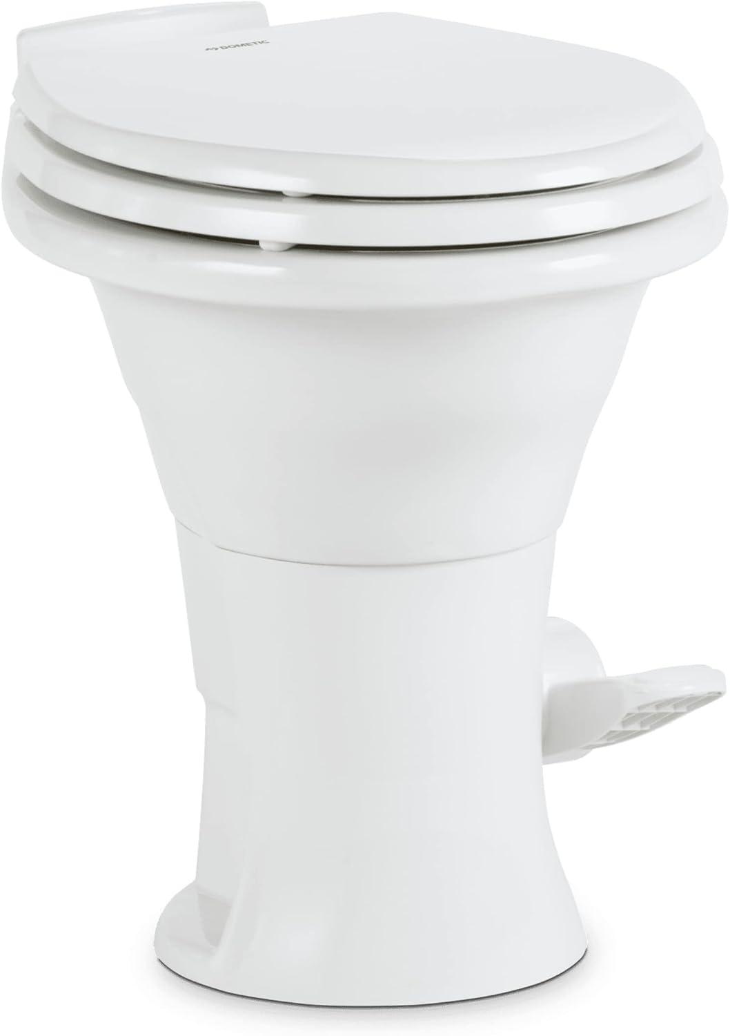 Dometic 310 Standard Toilet, White, Round Shape, Ceramic, Plastic, Wood, Lightweight with Pressure-Enhanced PowerFlush & Slow Close Seat Cover – Perfect for Modern RVs (302310081)