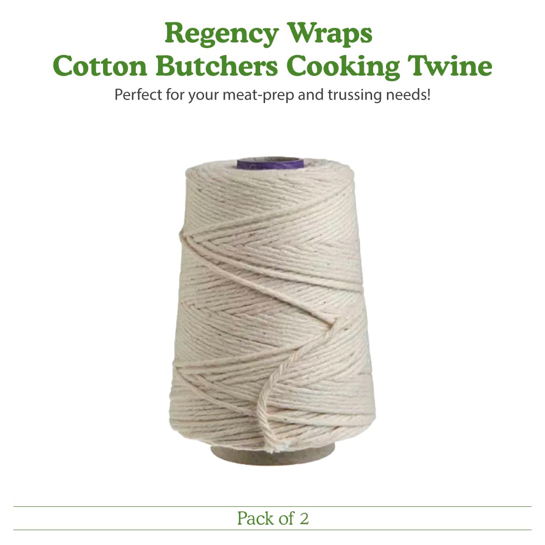 Regency Wraps Butchers Cooking Twine, Heavy Duty, 500ft,16 Ply, 2.4mm, Food-Safe Cotton Kitchen String for Turkey Trussing, Meat Prep, Crafting, Natural, Pack of 1