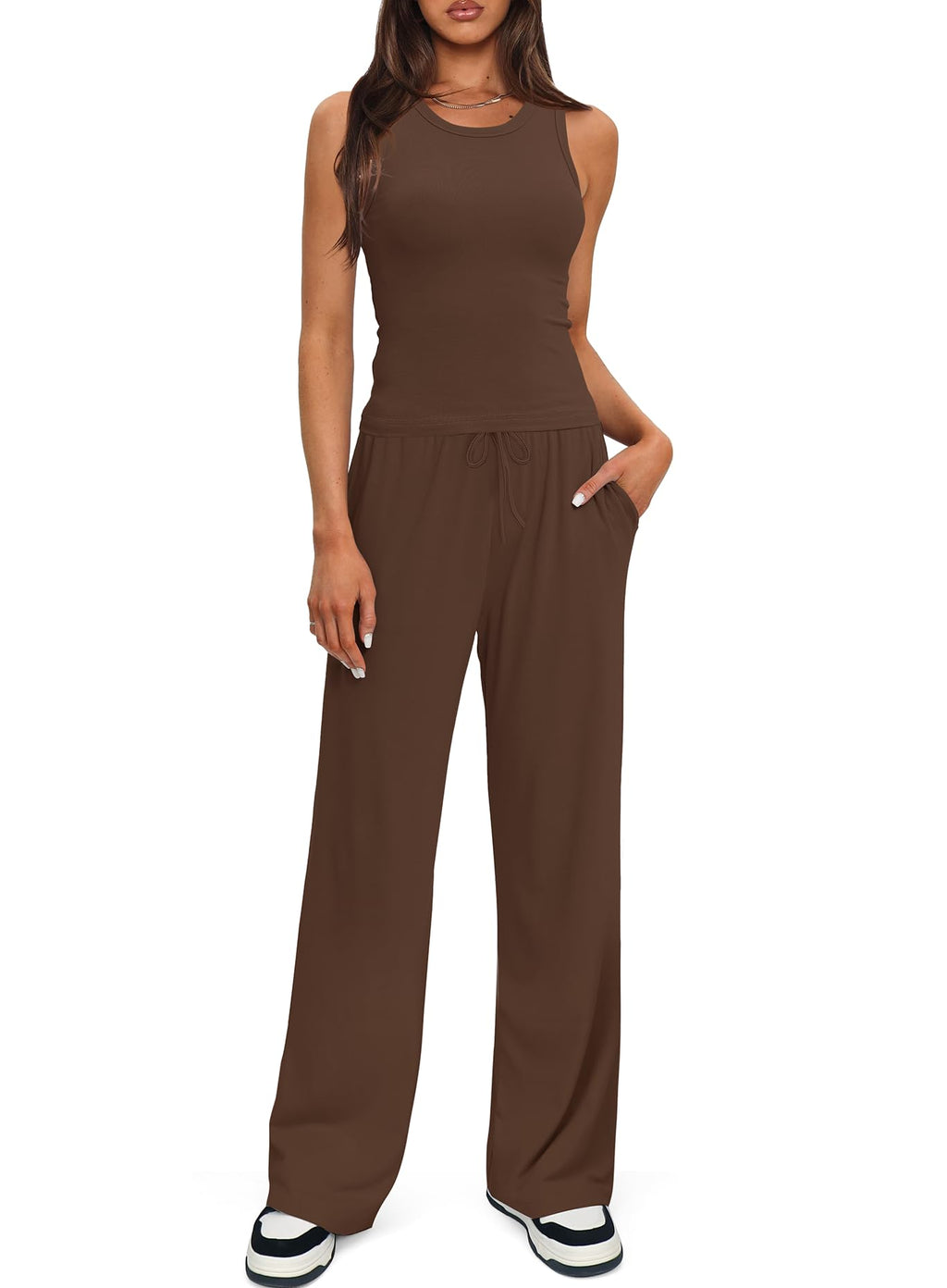 Darong Women's 2 Piece Summer Outfits Sleeveless Matching Lounge Sets