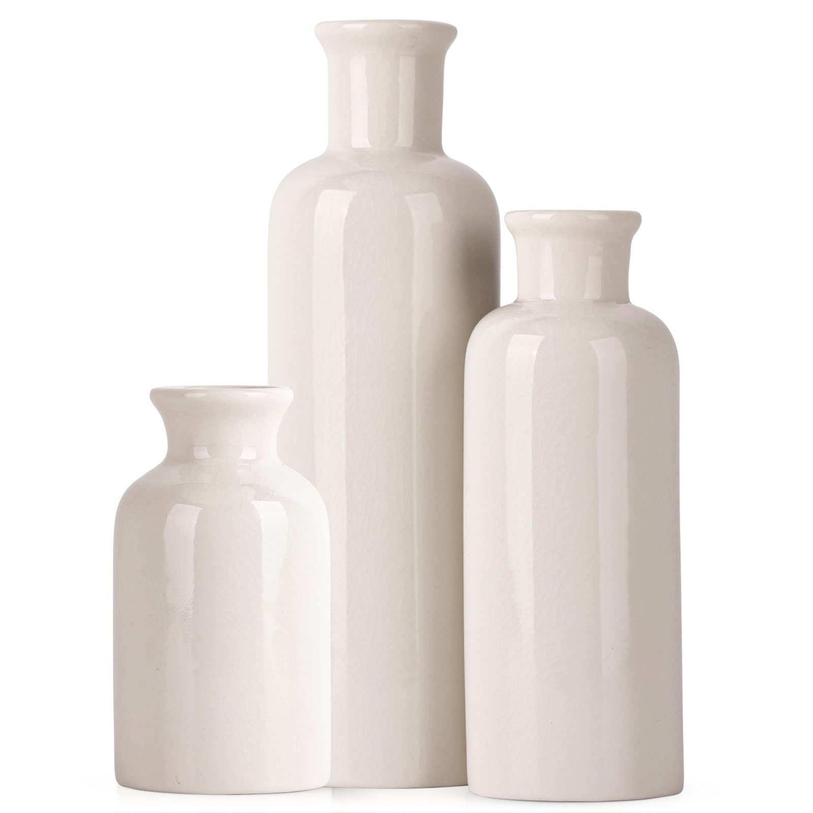 Ceramic Vase Set - 3 Ceramic Small Vases, Farmhouse Country Flower Vase Home Decor, Living Room Decoration, Table Decoration, Fireplace Decor, and Entrance Decorations Centerpieces