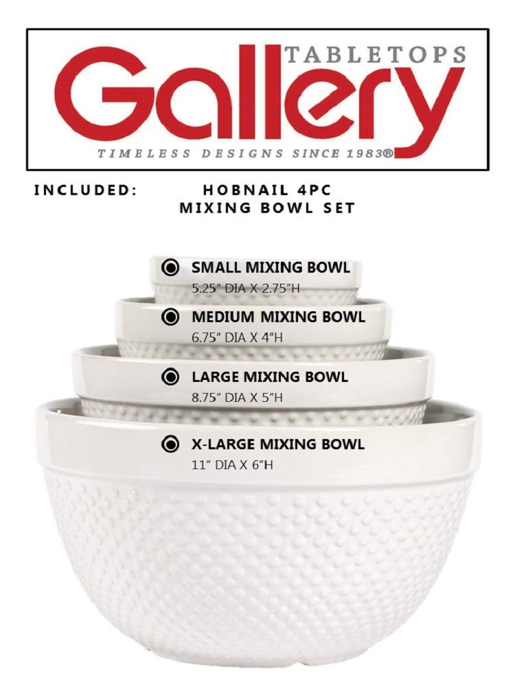 TTU Tabletops Gallery Hobnail Style 4 Piece Timeless Grey Stoneware Nesting Mixing Bowl Set for Baking and Cooking