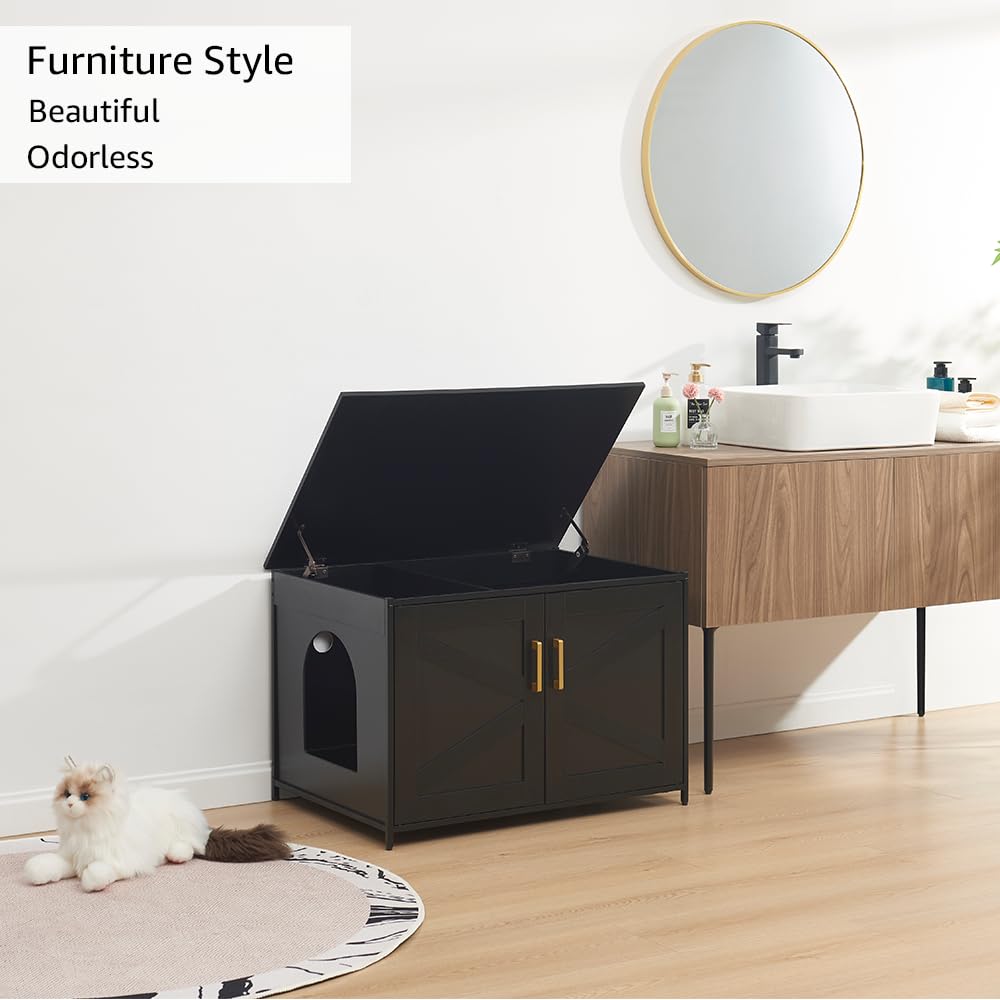 unipaws Extra Large Cat Litter Box Enclosure for Self-Cleaning & Automatic Litter Boxes, Tall Cabinet with Charging Station, Wooden Dog Proof Hidden Cat House for Top Entry Litter Box
