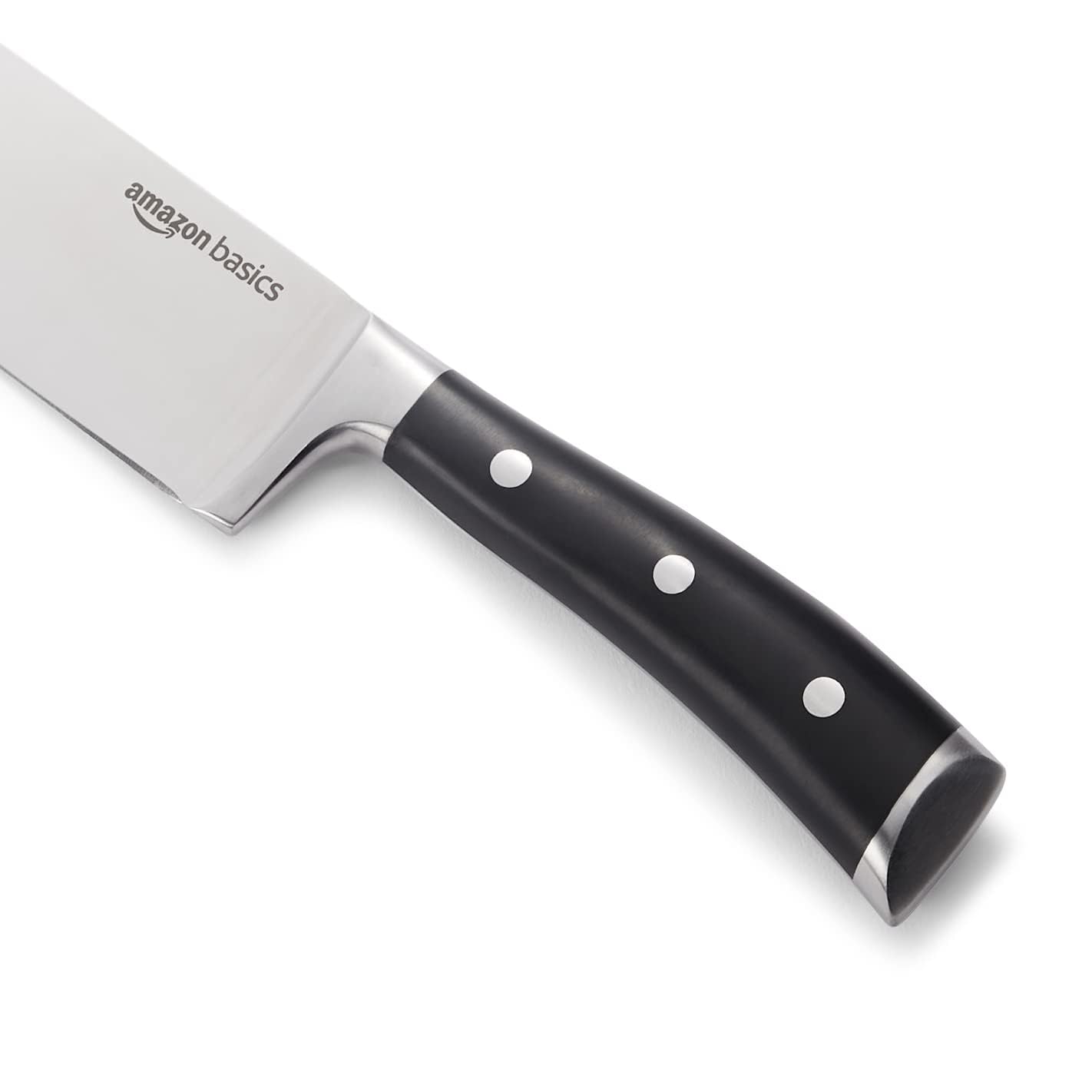 Amazon Basics Classic 8-inch Full Tang High Carbon Stainless Steel Chef's Knife, Multipurpose Kitchen Knife with Three Rivets, Silver