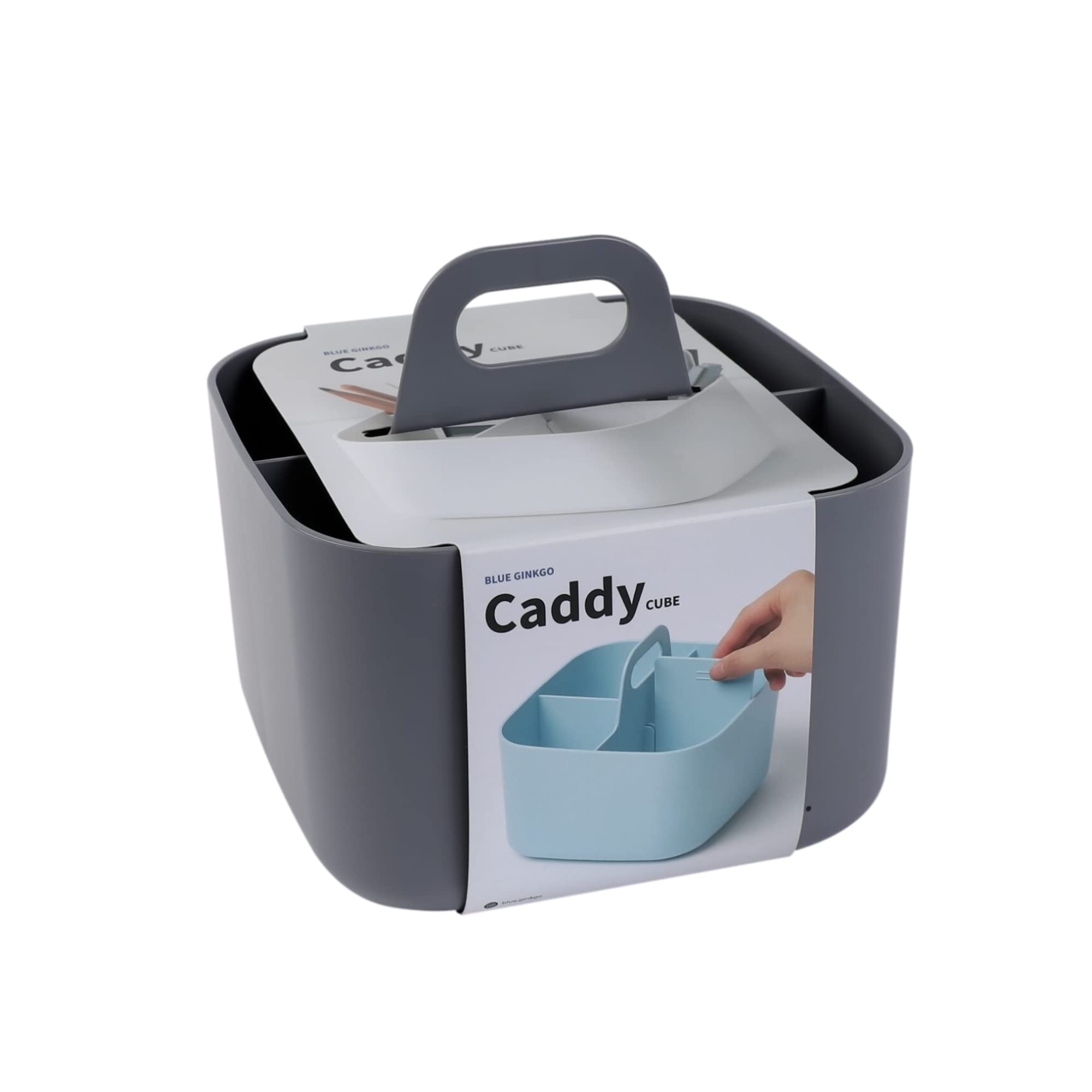 BLUE GINKGO Stackable Organizer Caddy – Korean-Made Portable Tote for Bathroom, Office, Crafts, or School Supplies (Long Rectangle, Blue)