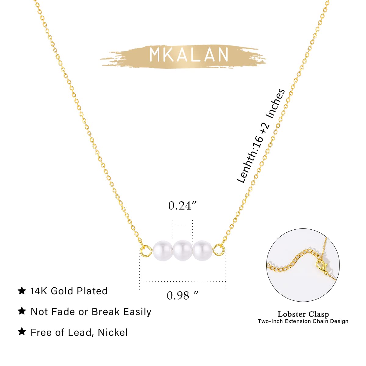 Pearl Necklaces for Women,14K Real Gold Plated Dainty Cute Pearl Necklace for Women Handmade Pearl Chain Necklace Everyday Jewelry Gift