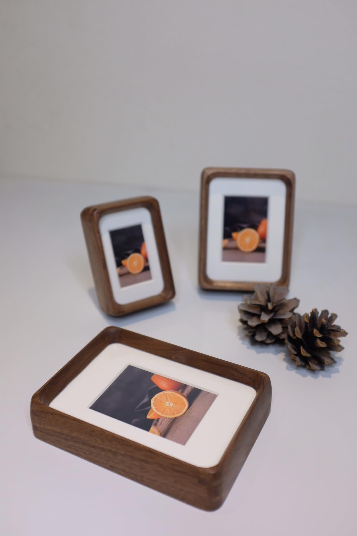 Mini Wood Picture Frame,Small Picture Frames 2x3 with Tiny Mat | Cute Polaroid Picture Frame,Teak Solid Natural Wood Tiny Photo Frame, Tabletop and Wall Mounting