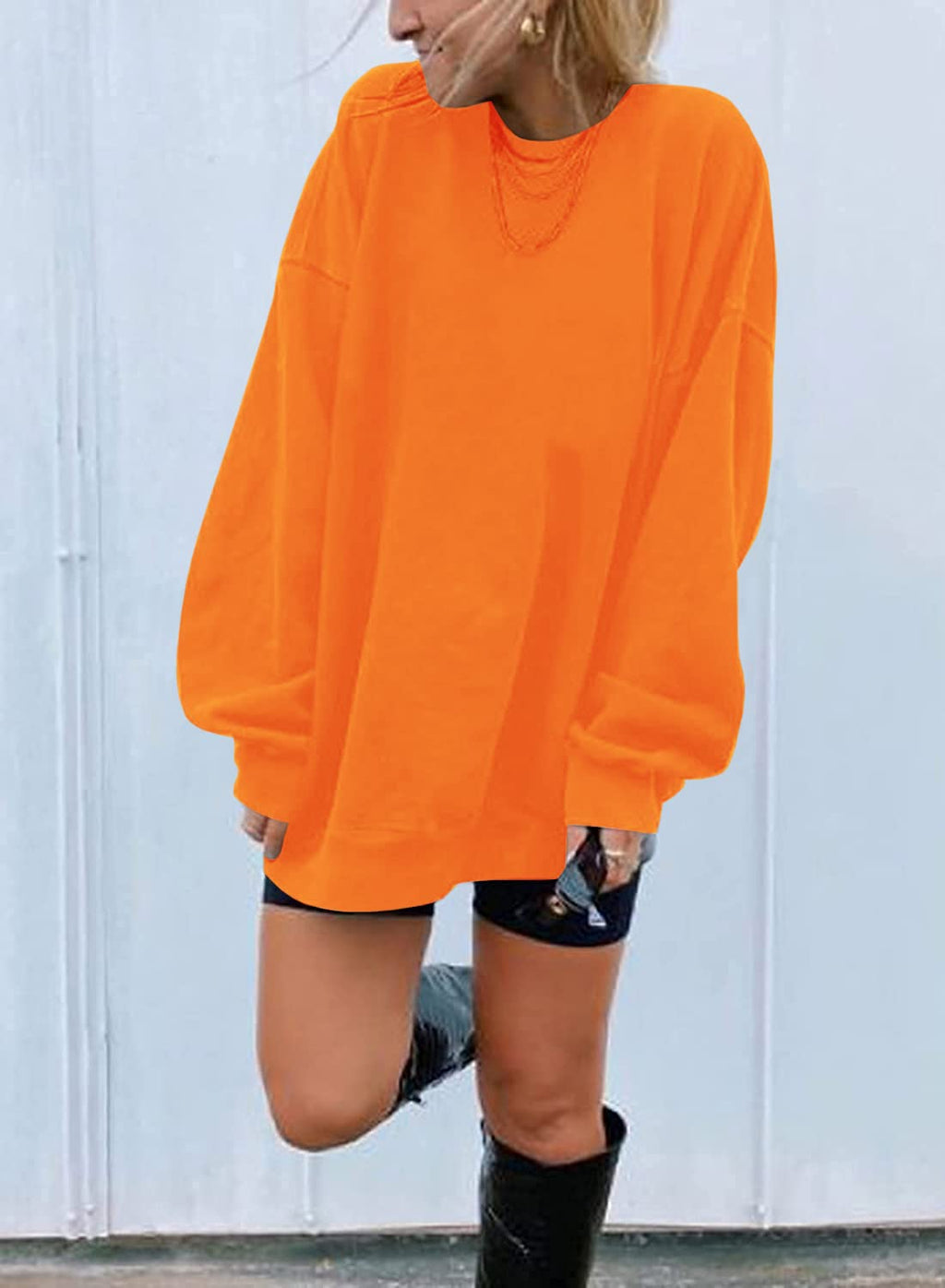 Ebifin Women's Oversized Long Sleeve Sweatshirts Pure Color Round Neck Casual Pullover Shirt