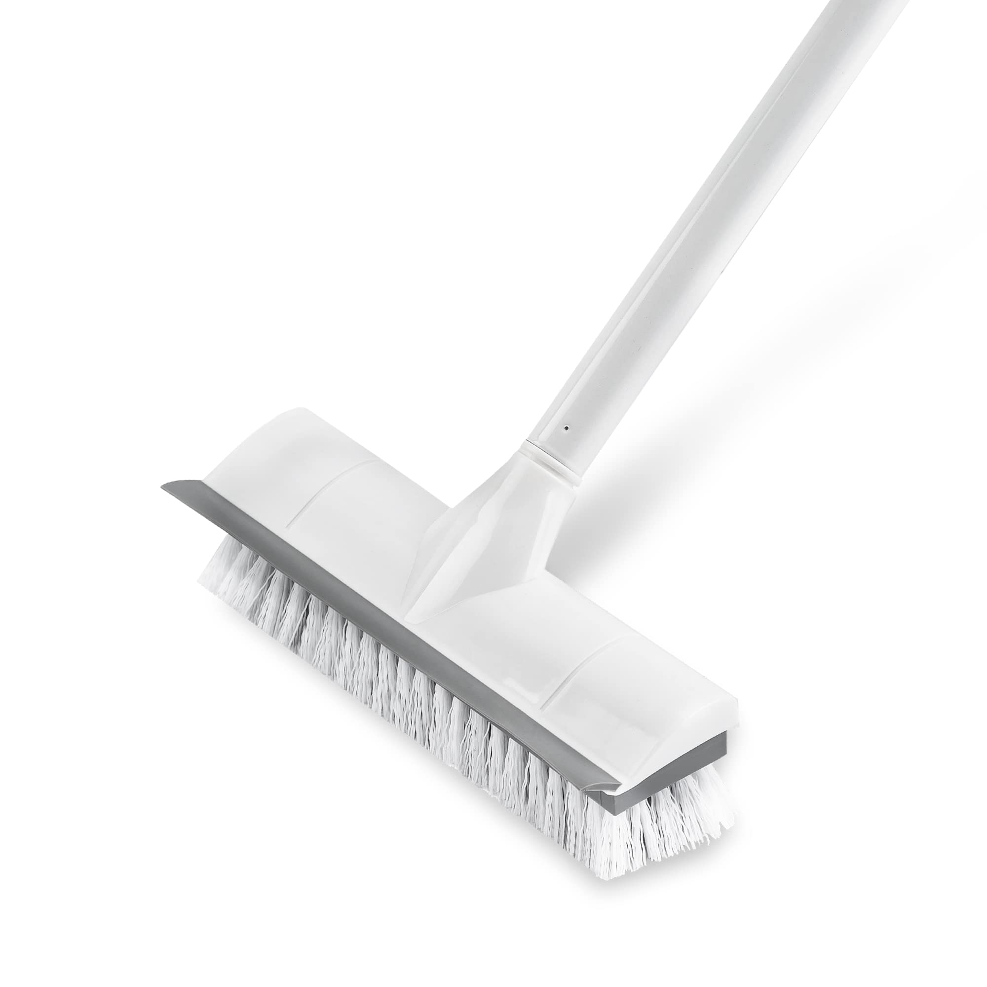 BOOMJOY Floor Scrub Brush with 57" Long Handle, 12" Wide Head, 2 in 1 Scrape and Brush, Stiff Bristle for Cleaning Bathroom, Patio, Kitchen, Tile, Wall and Deck