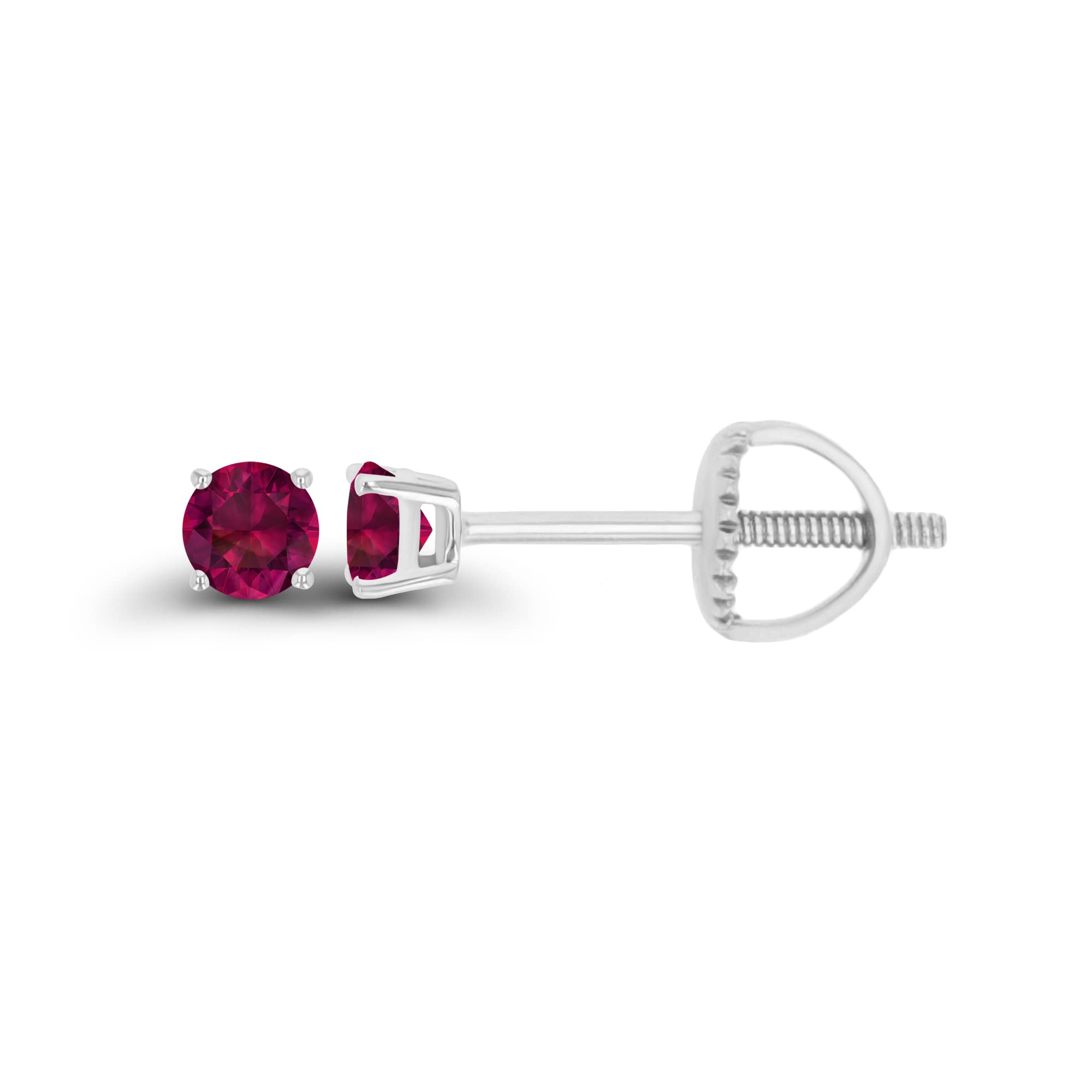 14K Gold Plated 925 Sterling Silver Hypoallergenic 3mm Round Genuine Birthstone Solitaire Screwback Stud Earrings