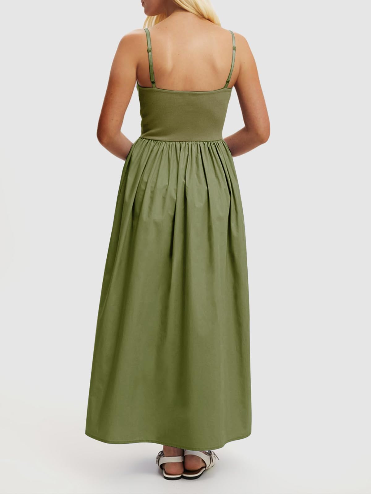 Mieazom Women’s Sleeveless V-Neck Maxi Dress with Pockets – Slim Fit Casual Summer Spaghetti Strap Dress for Vacation