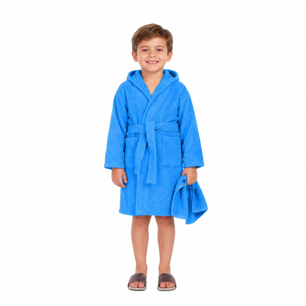 ALLEN & MATE 100% COTTON Hooded Kids Bathrobe – Soft, Medium Weight Absorbent Bath Towel Robe for Boys & Girls, 6-15 Years