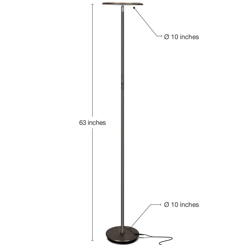 Brightech Sky LED Floor lamp, Torchiere Super Bright Floor Lamp for Living Room Decor & Office - Dimmable, Tall Standing Lamp with Warm Light for Bedroom & Reading - Bronze