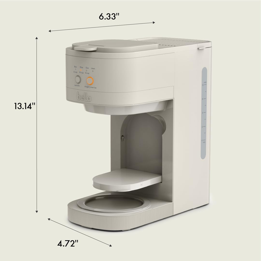 BELLA VersaBrew 2-in1 Coffee Maker, K-Cup compatible, Brew 3 Sizes Carafes & Single Serve Cups, Dishwasher Safe Reusable Filter & Filter Holder, Iced Coffee Function, 60oz Tank, Blossom