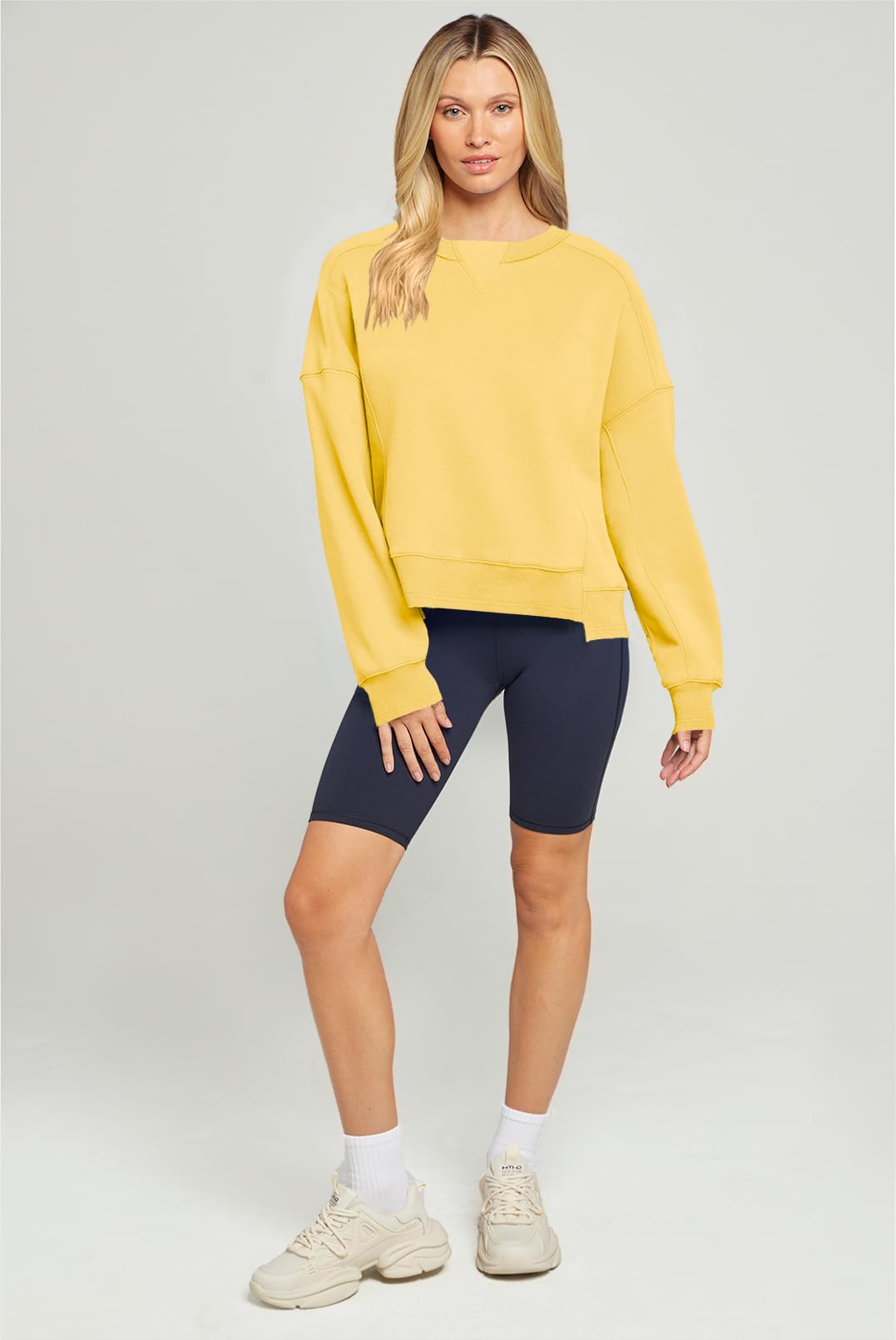 MEROKEETY Women's Oversized Cropped Sweatshirts Crewneck Trendy Workout Pullover Sweater Fall Outfits