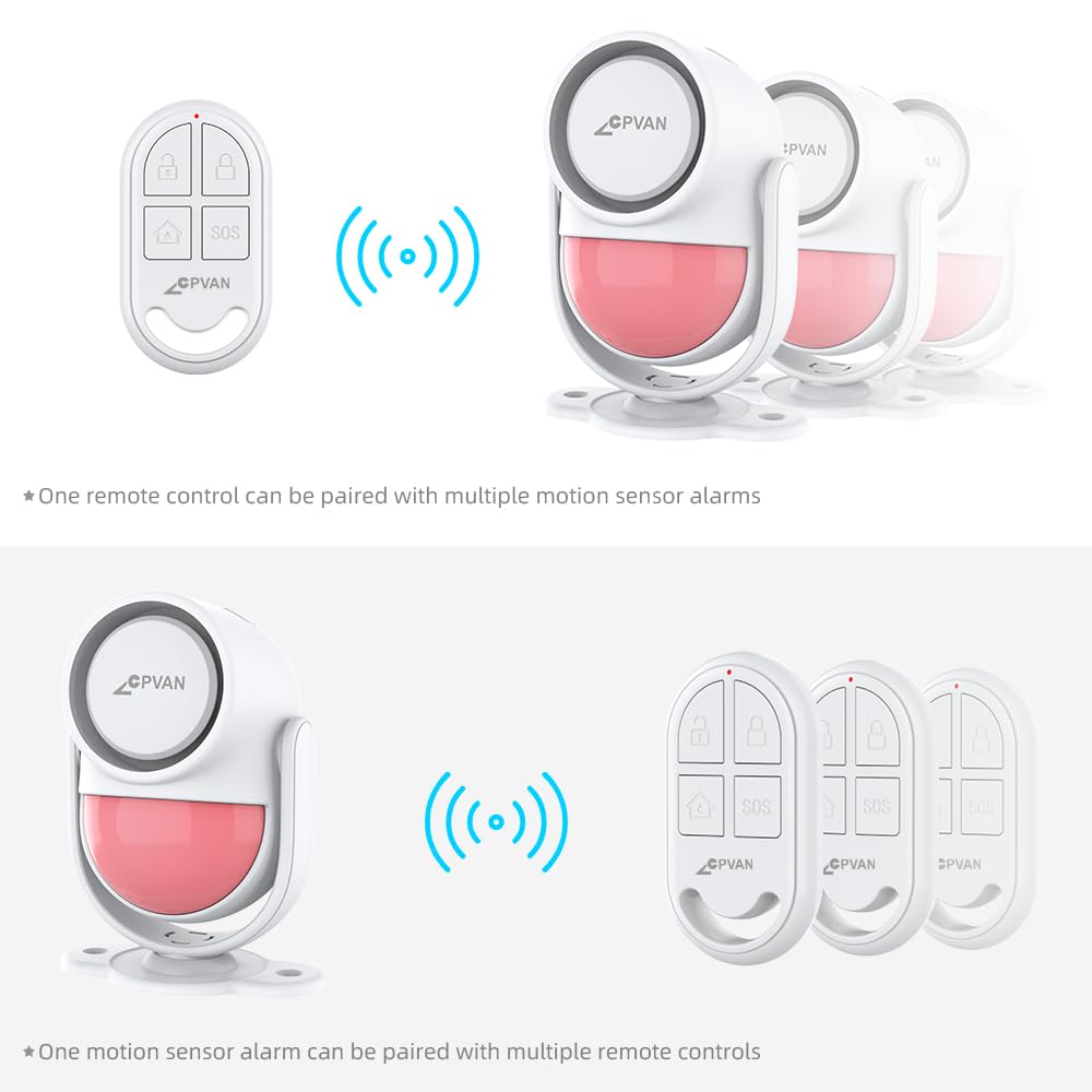 CPVAN WiFi Motion Sensor Alarm, 125dB Smart PIR Motion Detector with Phone App Alerts, Wireless Indoor Home Security Alarm System with Remote, 2.4GHz WiFi, Black
